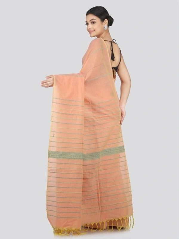 Handloom Cotton Khesh Saree - Peach, Cotton, Cotton (CK)