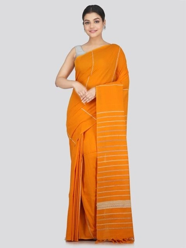 Handloom Cotton Khesh Saree - Web Orange, Cotton, Cotton (CK)