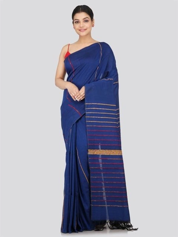 Handloom Cotton Khesh Saree - Blue, Cotton (CK)