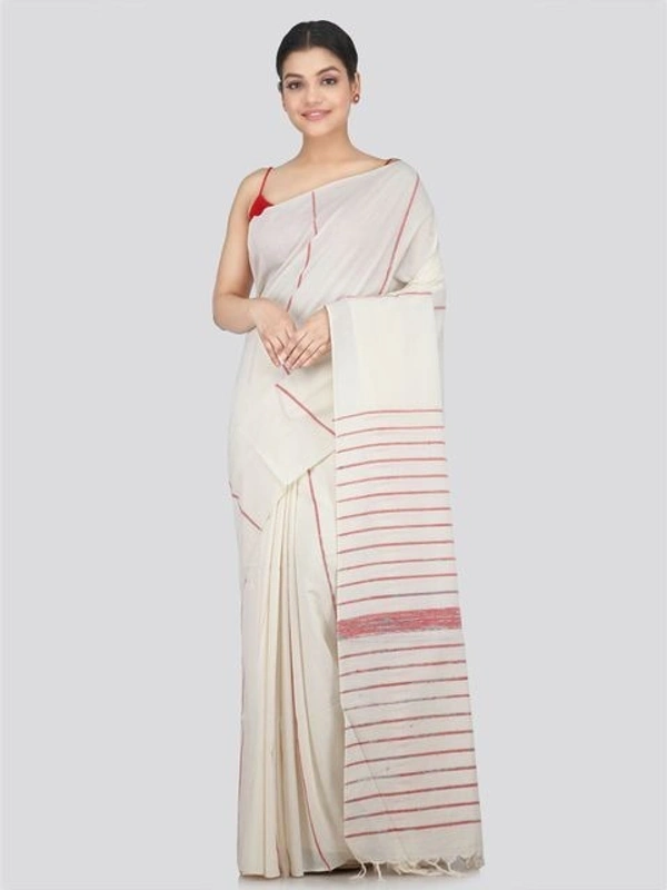 Handloom Cotton Khesh Saree - White, Cotton, Cotton (CK)