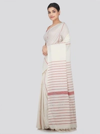 Handloom Cotton Khesh Saree - White, Cotton, Cotton (CK)