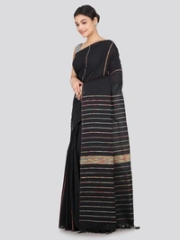 Handloom Cotton Khesh Saree - Black, Cotton, Cotton