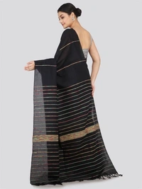 Handloom Cotton Khesh Saree - Black, Cotton, Cotton