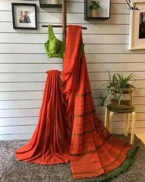 Handloom Long Tassel Cotton Khesh Saree - Web Orange, Cotton