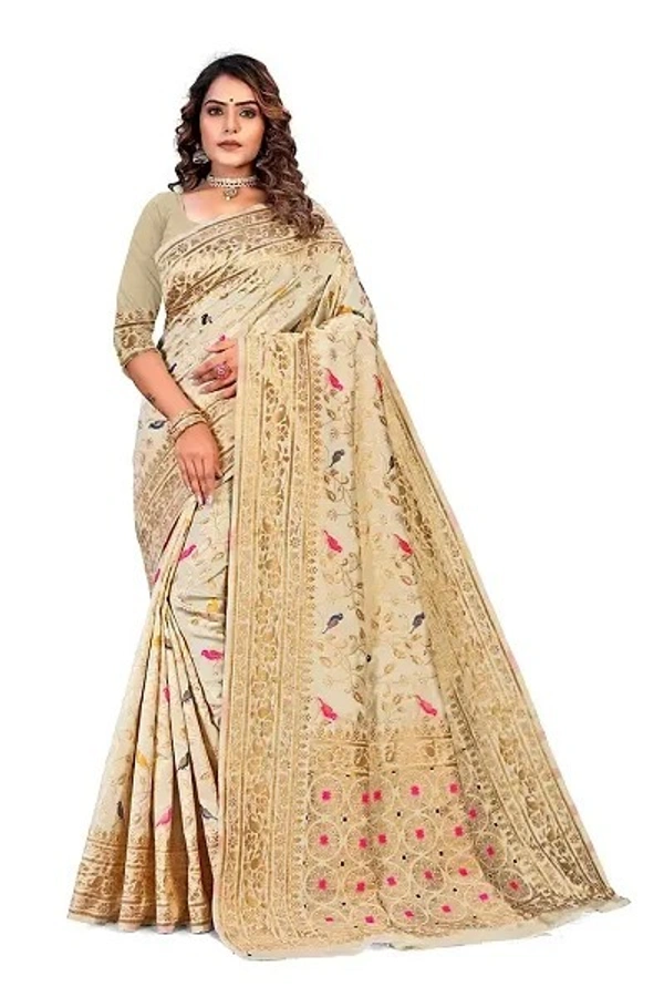 Kanjeevaram Art Silk Woven Design Sarees - Cream, Art Silk