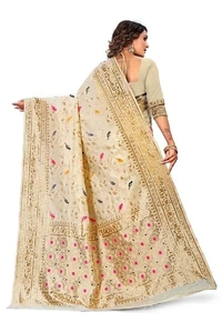 Kanjeevaram Art Silk Woven Design Sarees - Cream, Art Silk