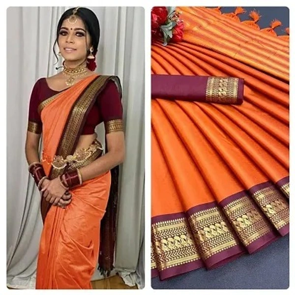 Cotton Silk Jacquard Border Sarees - Web Orange