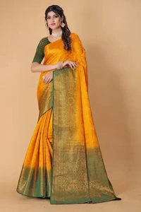 Kanjeevaram Art Silk Woven Design Sarees - Gold, Art Silk