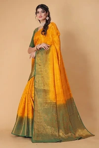 Kanjeevaram Art Silk Woven Design Sarees - Gold, Art Silk