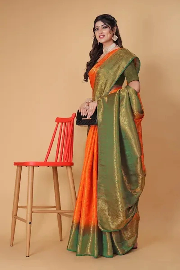 Kanjeevaram Art Silk Woven Design Sarees - Web Orange