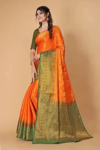 Kanjeevaram Art Silk Woven Design Sarees - Web Orange