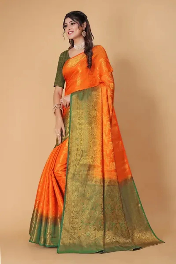 Kanjeevaram Art Silk Woven Design Sarees - Web Orange