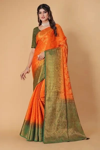 Kanjeevaram Art Silk Woven Design Sarees - Web Orange