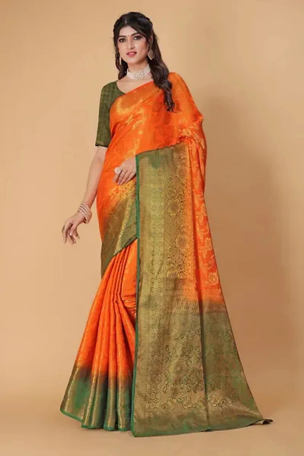 Kanjeevaram Art Silk Woven Design Sarees - Web Orange