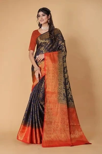 Kanjeevaram Art Silk Woven Design Sarees - Navy Blue