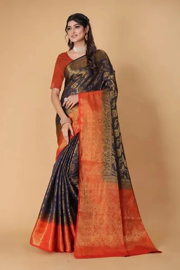 Kanjeevaram Art Silk Woven Design Sarees - Navy Blue