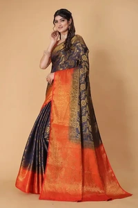 Kanjeevaram Art Silk Woven Design Sarees - Navy Blue