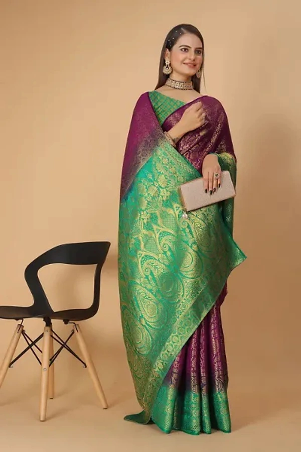 Kanjeevaram Art Silk Woven Design Sarees - Electric Violet