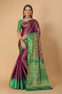 Kanjeevaram Art Silk Woven Design Sarees - Electric Violet