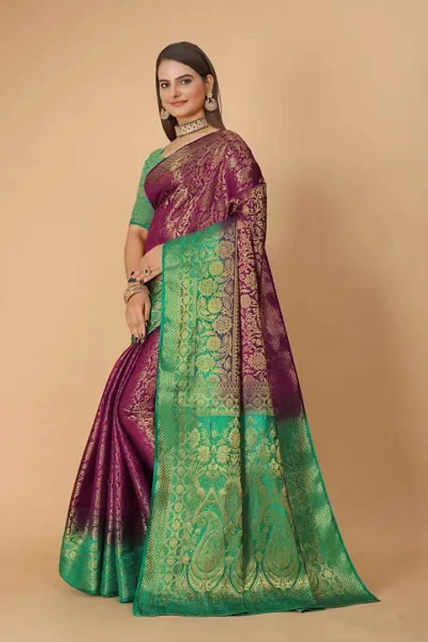 Kanjeevaram Art Silk Woven Design Sarees - Electric Violet