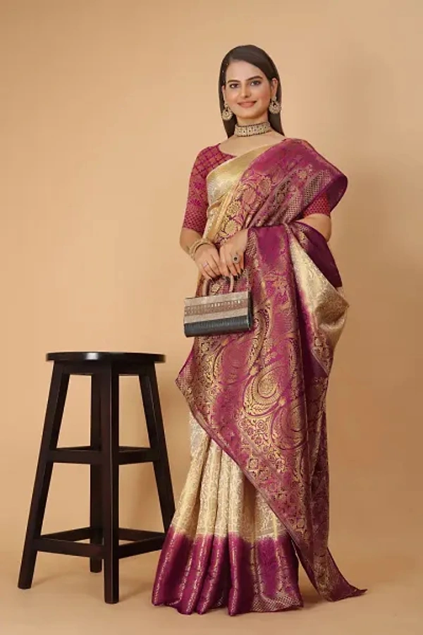 Kanjeevaram Art Silk Woven Design Sarees - Buttermilk