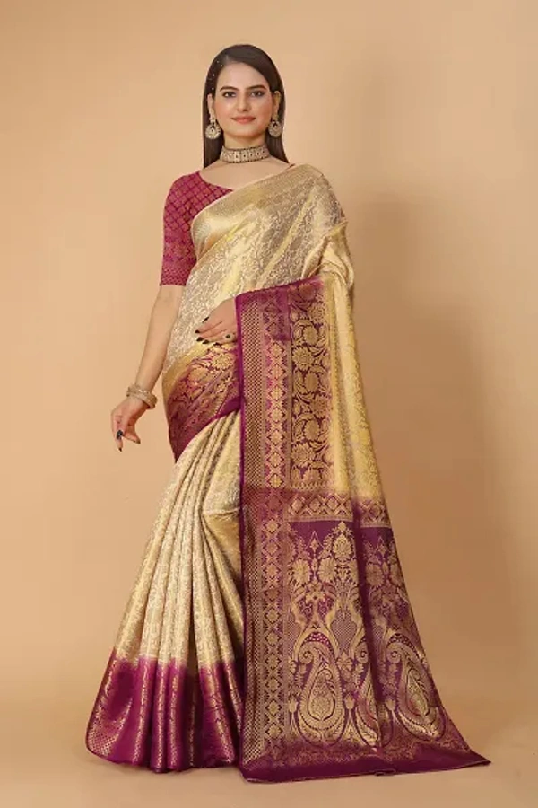 Kanjeevaram Art Silk Woven Design Sarees - Buttermilk