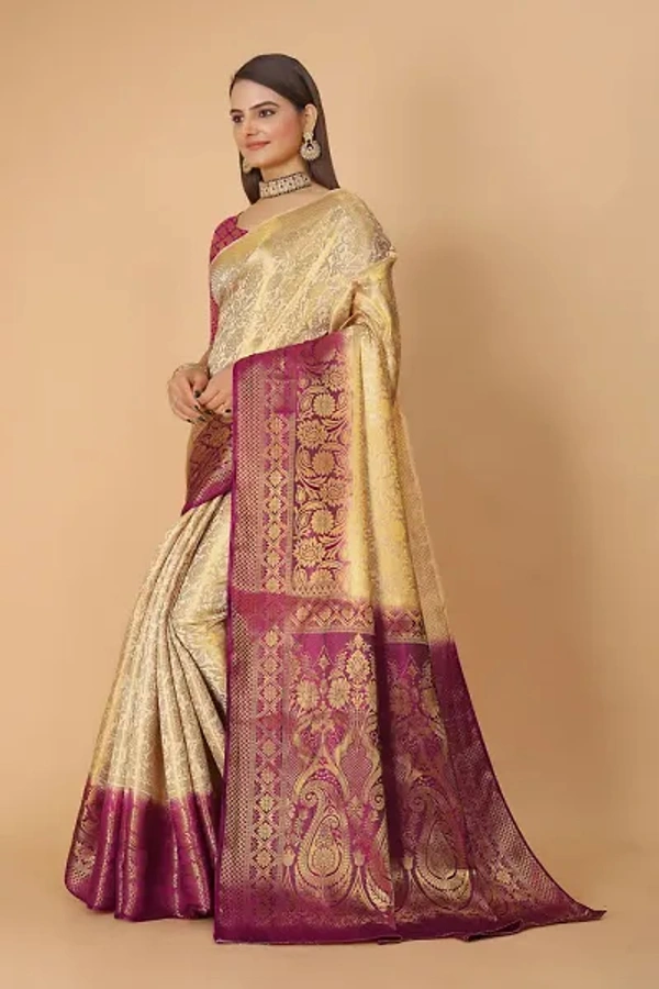 Kanjeevaram Art Silk Woven Design Sarees - Buttermilk