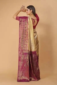 Kanjeevaram Art Silk Woven Design Sarees - Buttermilk