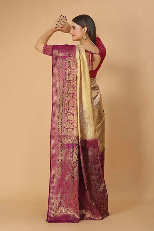 Kanjeevaram Art Silk Woven Design Sarees - Buttermilk