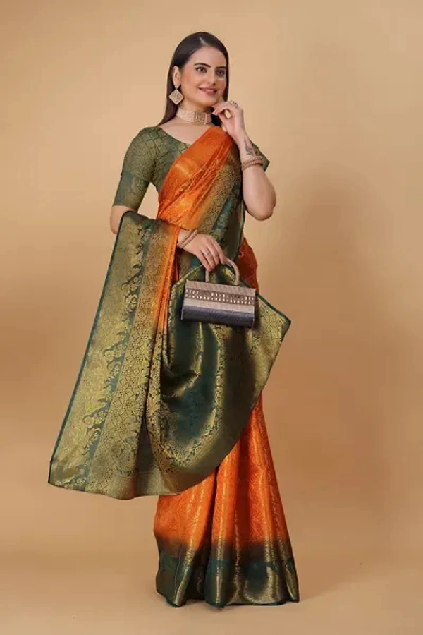 Kanjeevaram Art Silk Woven Design Sarees - Tangerine