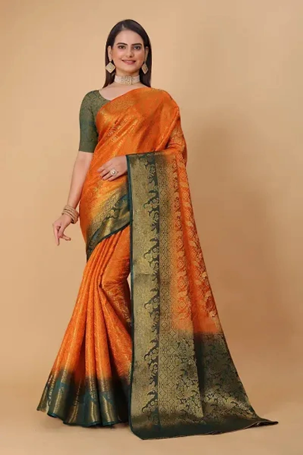Kanjeevaram Art Silk Woven Design Sarees - Tangerine