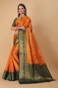 Kanjeevaram Art Silk Woven Design Sarees - Tangerine