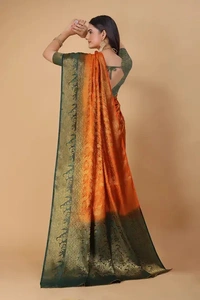 Kanjeevaram Art Silk Woven Design Sarees - Tangerine