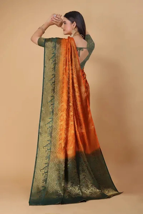 Kanjeevaram Art Silk Woven Design Sarees - Tangerine