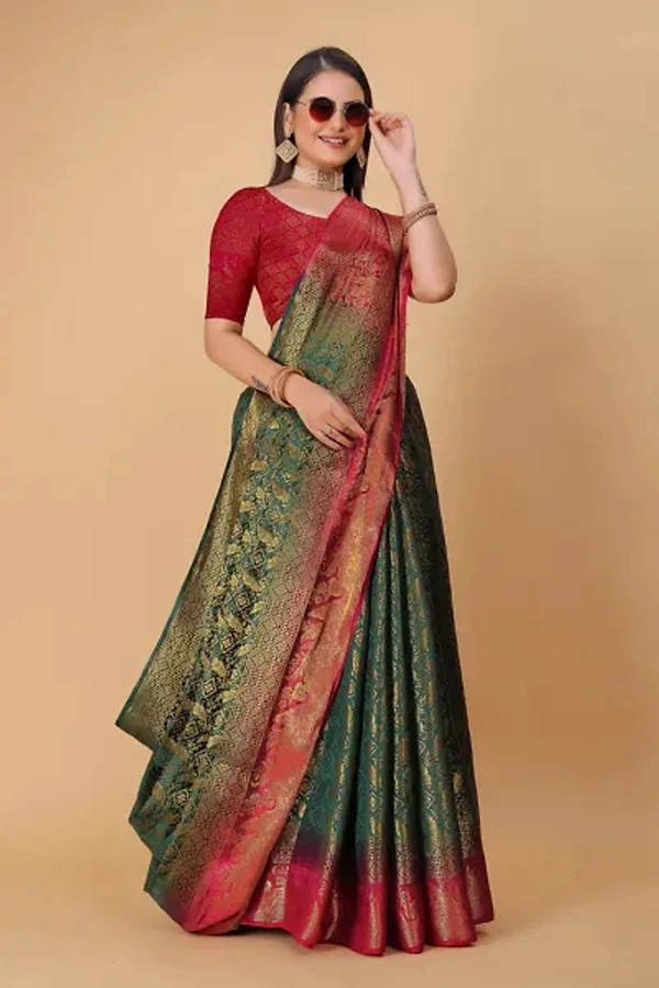 Kanjeevaram Art Silk Woven Design Sarees - Blue Stone