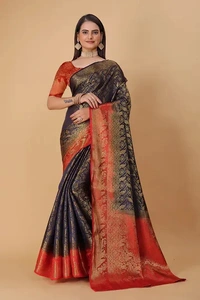 Kanjeevaram Art Silk Woven Design Sarees - Black
