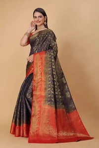 Kanjeevaram Art Silk Woven Design Sarees - Black