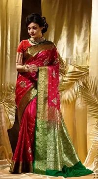 Two Tone Jacquard Tanchui Banarashi Silk Saree - Guardsman Red