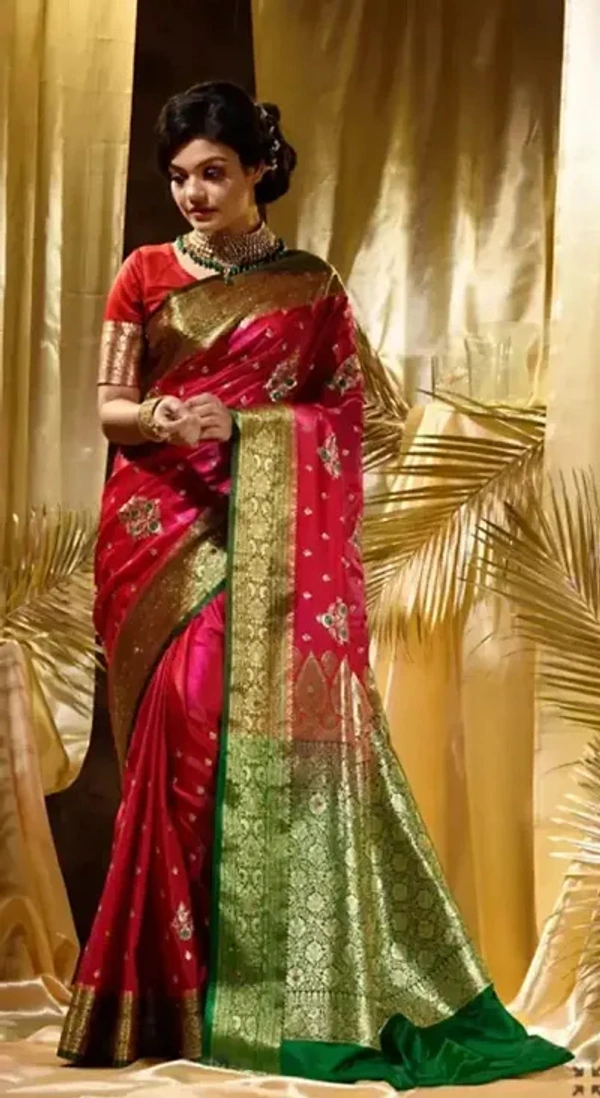 Two Tone Jacquard Tanchui Banarashi Silk Saree - Guardsman Red