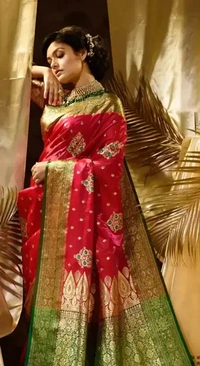 Two Tone Jacquard Tanchui Banarashi Silk Saree - Guardsman Red