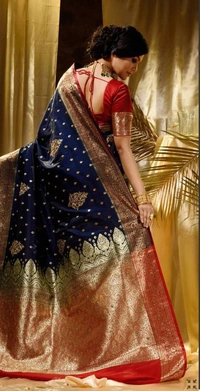 Two Tone Jacquard Tanchui Banarashi Silk Saree - Navy Blue