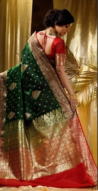 Two Tone Jacquard Tanchui Banarashi Silk Saree - Japanese Laurel