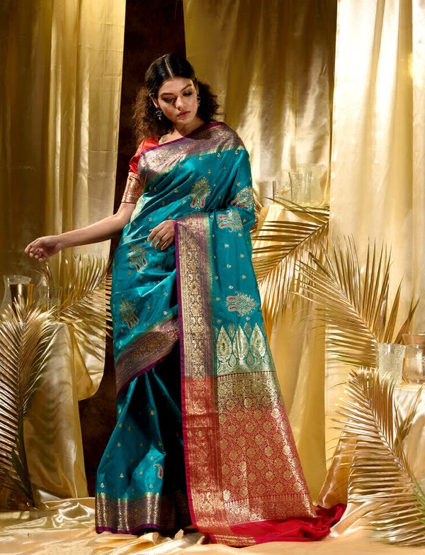 Two Tone Jacquard Tanchui Banarashi Silk Saree - Pine Green