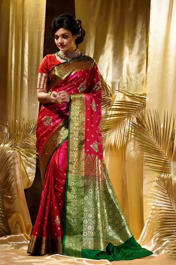 Two Tone Jacquard Tanchui Banarashi Silk Saree - Guardsman Red