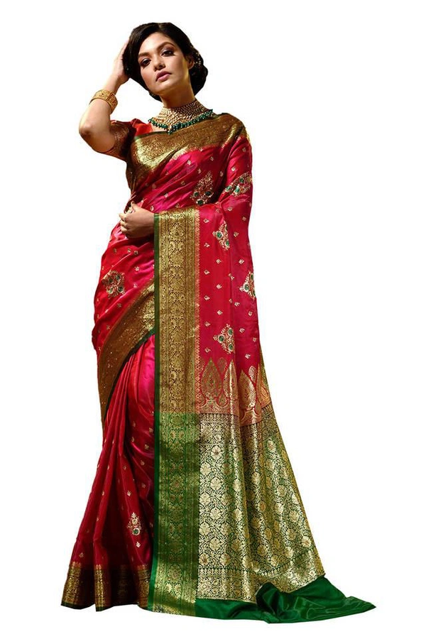 Two Tone Jacquard Tanchui Banarashi Silk Saree - Guardsman Red
