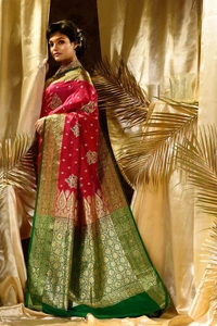 Two Tone Jacquard Tanchui Banarashi Silk Saree - Guardsman Red