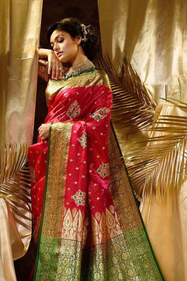 Two Tone Jacquard Tanchui Banarashi Silk Saree - Guardsman Red