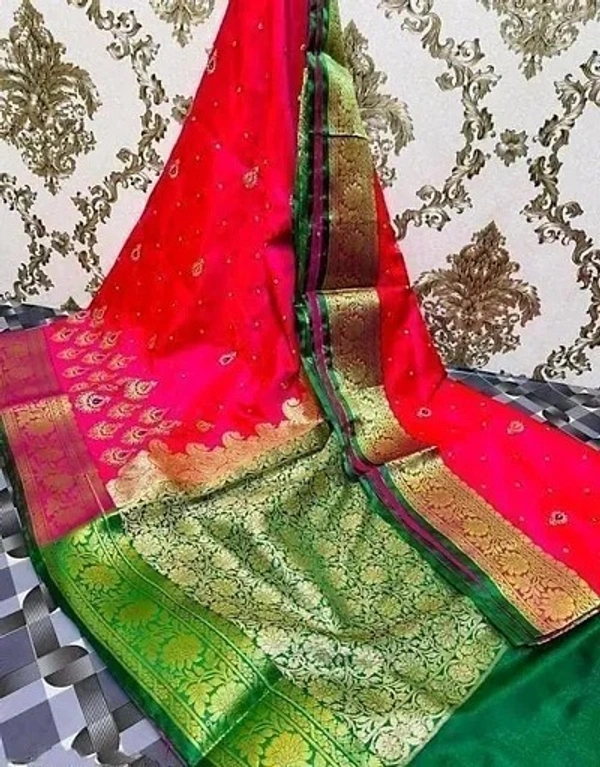 Two Tone Jacquard Embroidered Banarashi Silk Saree - Red Berry