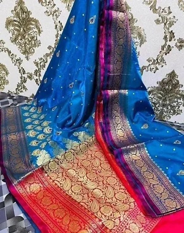 Two Tone Jacquard Embroidered Banarashi Silk Saree - Blue