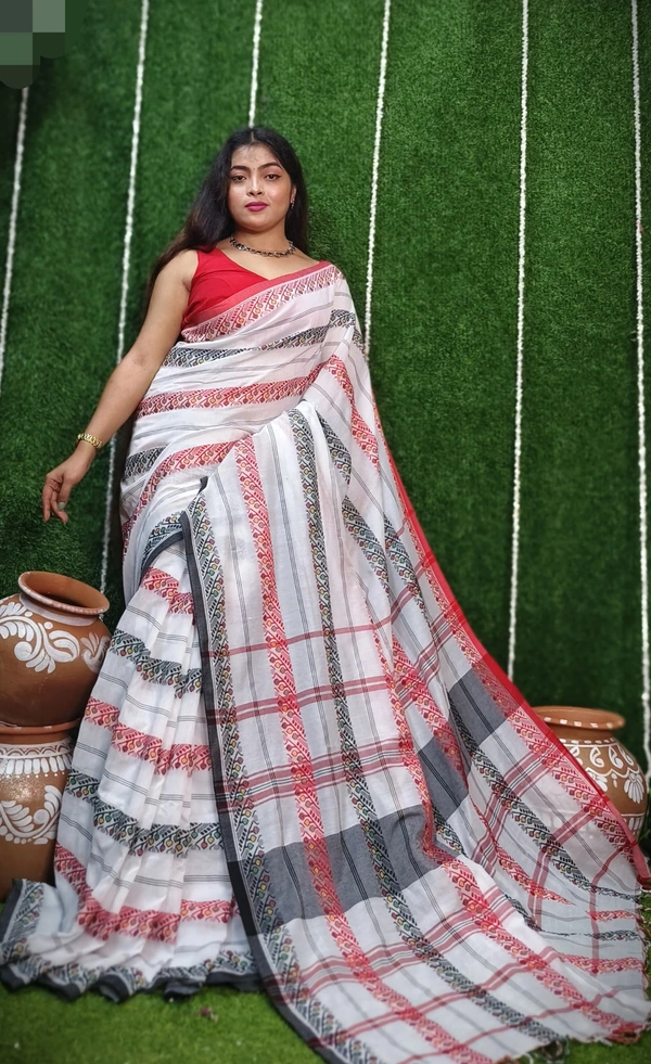 Dhaniakhali Handloom Cotton Saree - White